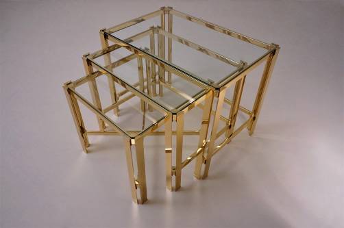  Gold nesting tables, gold plated gilt by Pierre Vandel, 1970`s ca, France